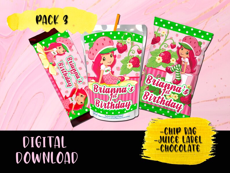 Strawberry Shortcake Birthday Party Pack Chip Bag Candy Etsy Australia