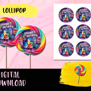 Inside Out Lollipops Birthday Party-etykiety Lollipop-etykiety do druku Inside Out-intensywnie cyfrowe pobranie