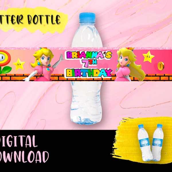 Princess Peach Birthday Bottle label - Watter Bottle Party Pack - Labels Printables Princess Peach Birthday DIGITAL DOWNLOAD