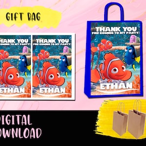 Trouver Nemo Favor Bag Fête d’anniversaire- Sac cadeau- Étiquettes imprimables Trouver Nemo - Trouver Dory TÉLÉCHARGEMENT NUMÉRIQUE