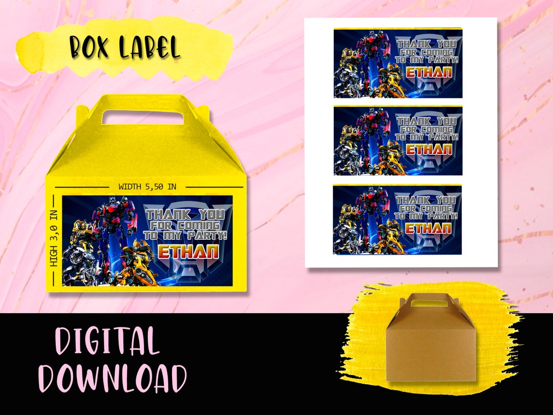 Transformers Box Label Birthday Party Gable Box Gift Bag Labels