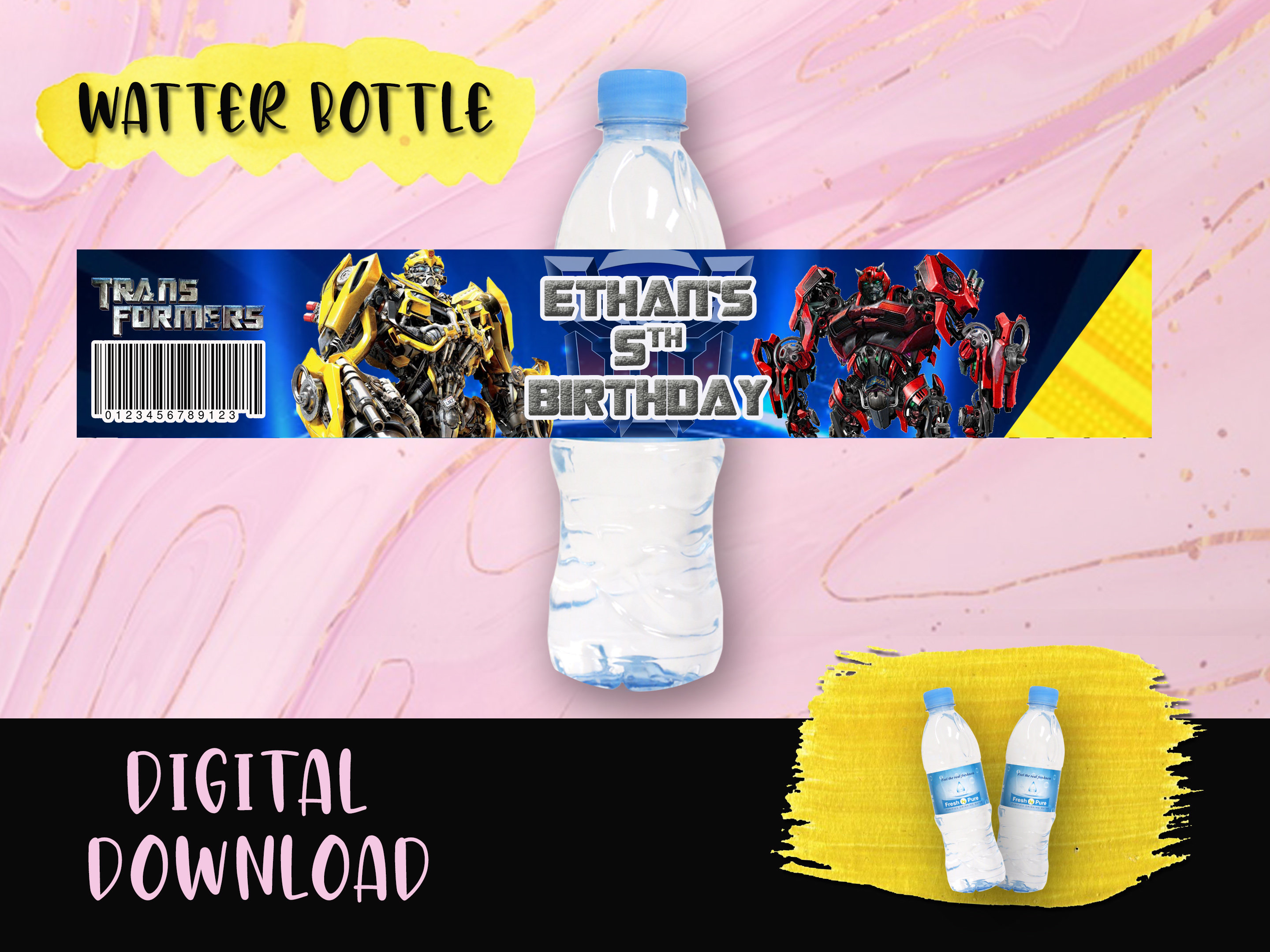 Transformers Birthday Bottle Label Watter Bottle Party Pack Labels  Printables Transformers Birthday Party DIGITAL DOWNLOAD 