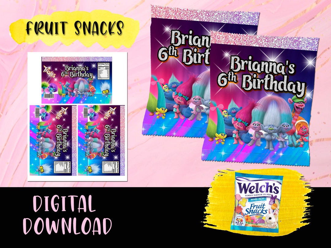 Trolls Fruit Snacks Birthday Party Fruit Snacks Labels Printables
