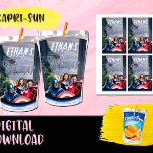 Avengers Birthday Juice label Birthday Party - Juice pouch - Caprisun - Labels Printables Avengers Birthday DIGITAL DOWNLOAD