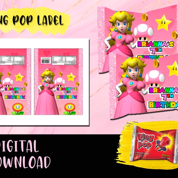 Princess Peach RingPop Birthday Party - Ring pop - Labels Printables Princess Peach Birthday DIGITAL DOWNLOAD
