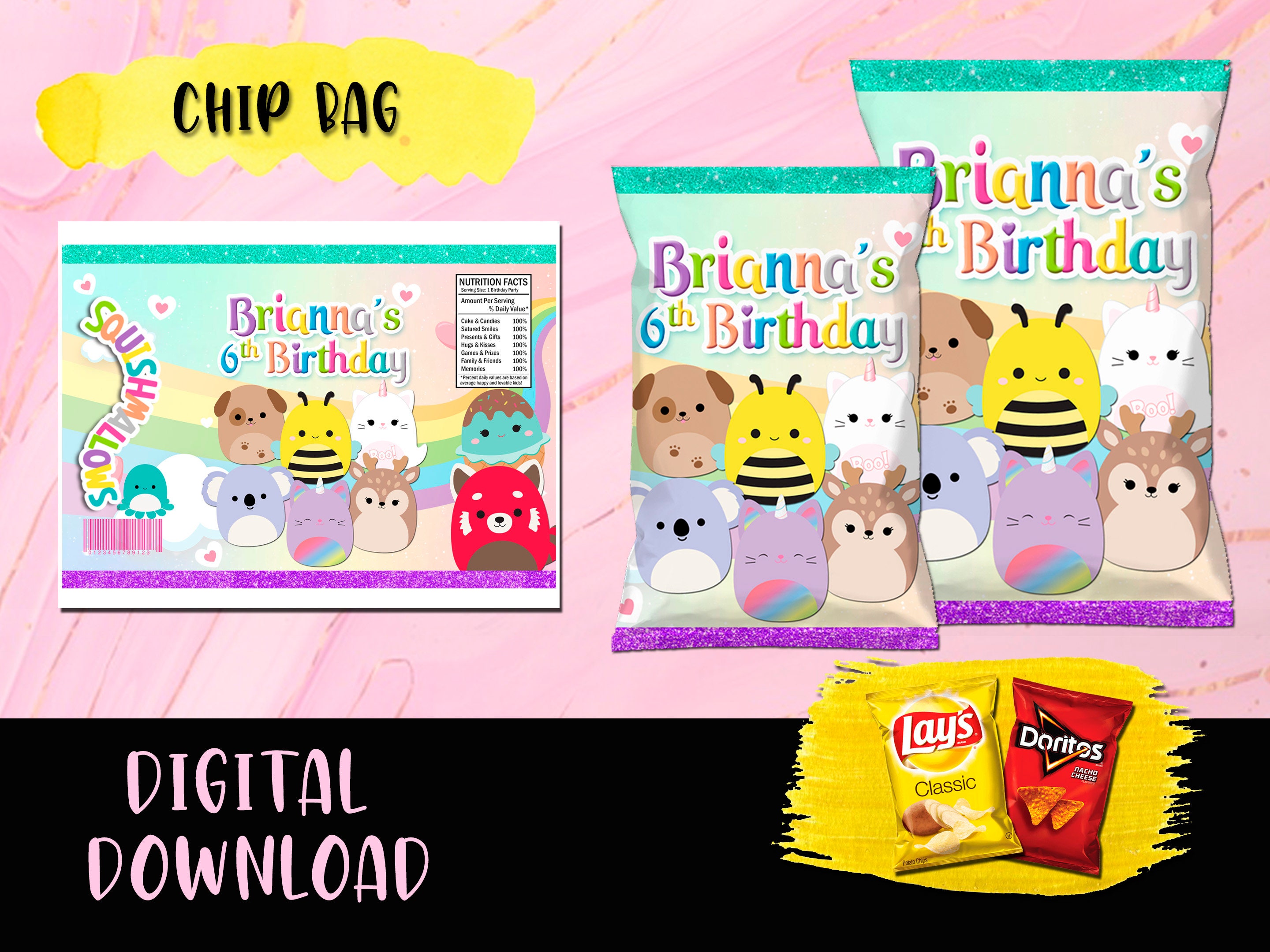 SQUISHMALLOW Chip Bag Birthday Party Potato Labels Etsy Canada