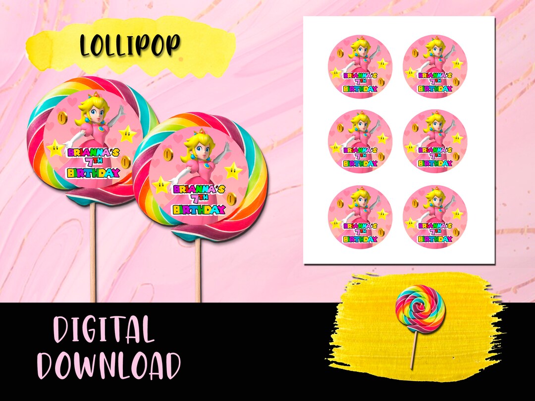 Princess Peach Lollipops Birthday Party Lollipop Labels Labels