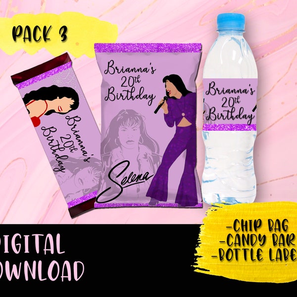 Selena Quintanilla Birthday Party Pack - Chip Bag - Candy Bar - Bottle Label- Labels printables Selena Party DIGITAL DOWNLOAD