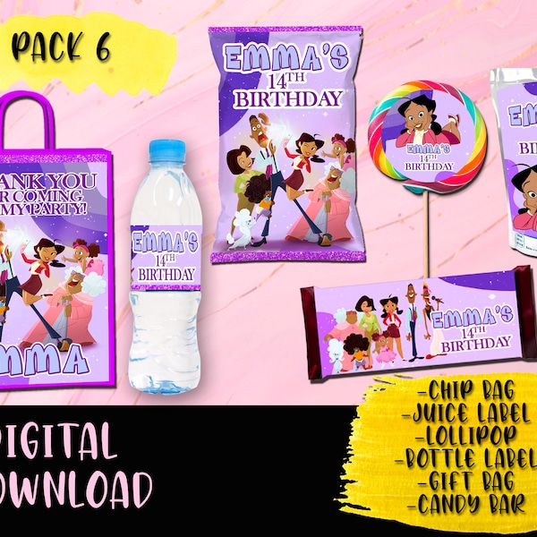 The Proud Family Birthday Party Pack - Chip Bag - Lollipop - Favor bag- Juice - Water Bottle - Candy bar- Printables DIGITAL DOWNLOAD