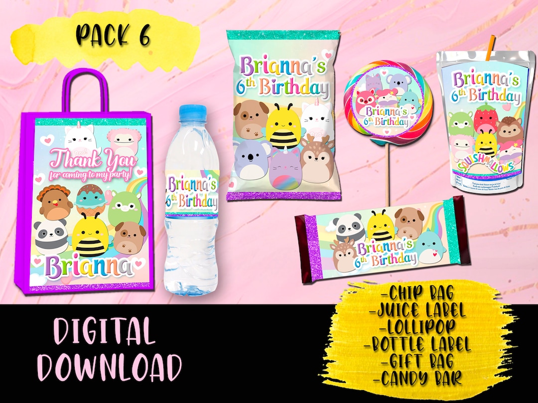 SQUISHMALLOW Birthday Party Pack Chip Bag Lollipop Favor Bag Juice squishmallow-birthday-party-pack-chip-bag-lollipop-favor-bag-juice