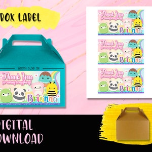 SQUISHMALLOW Box étiquette Fête d’anniversaire- Boîte à pignon -Sac cadeau- Étiquettes imprimables Squishmallow TÉLÉCHARGEMENT NUMÉRIQUE