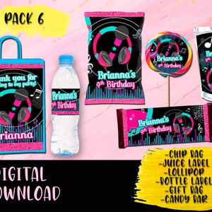 Musical Birthday Party Pack - Chip Bag - Lollipop - Favor bag- Juice - Water Bottle - Candy bar - Labels printables DIGITAL DOWNLOAD