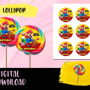 Mario Bros Lollipops Geburtstagsparty - Lollipop-Etiketten - Etiketten zum Ausdrucken Mario Bros DIGITAL DOWNLOAD