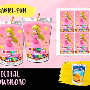 Princess Peach Birthday Juice label Birthday Party - Juice pouch - Caprisun - Labels Printables Princess Peach Birthday DIGITAL DOWNLOAD