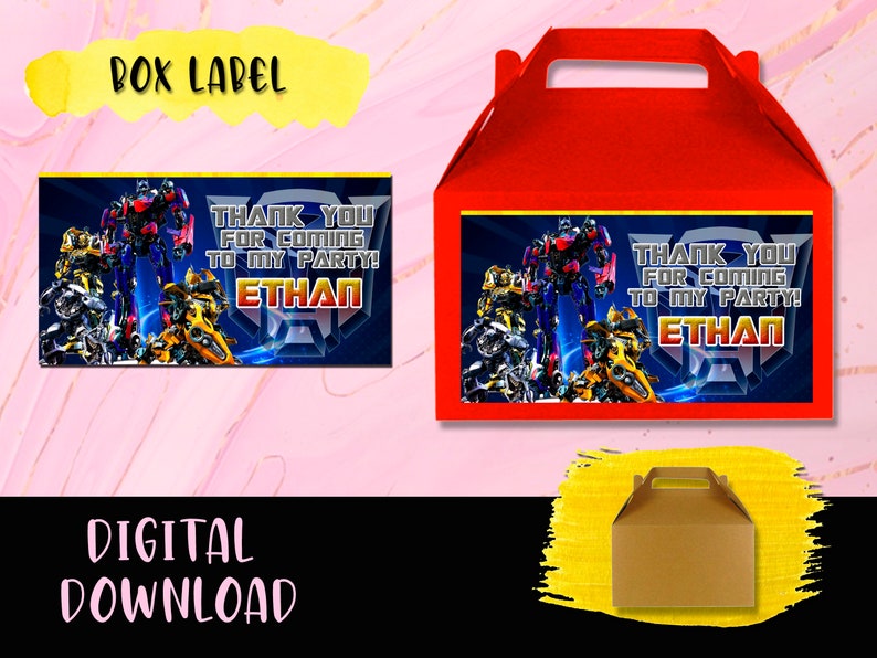 Transformers Box Label Birthday Party Gable Box Gift Bag Etsy