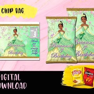 Tiana Princess Chip bag Birthday Party- Potato labels - Labels Printables Princess and the frog Birthday DIGITAL DOWNLOAD
