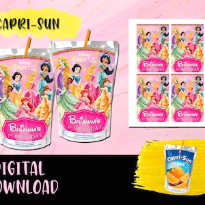Princesses Birthday Juice label Birthday Party - Juice pouch - Caprisun - Labels Printables Princess Birthday DIGITAL DOWNLOAD