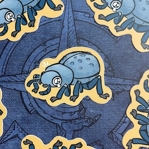 Escarabajo fingido de muerte azul - Etiqueta engomada de insectos, Arte de mascotas Chibi de dibujos animados, Regalo de entomólogo animal lindo Kawaii