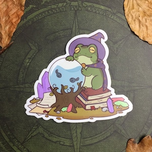 Boule de cristal Magic Frog - Sticker vinyle résistant aux intempéries Witchy