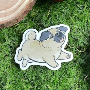 Mops - kratzfest, wetterfest, weicher, transparenter Vinyl-Aufkleber, Journal, Laptop, Flasche, Planer Aufkleber
