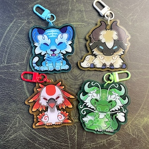 Celestials d'août - World of warcraft, Chi-Ji Niuzao Xuen Yu'lon charm acrylique transparent double face pandaria