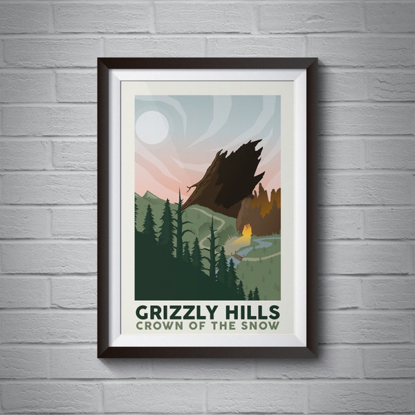 Affiche de voyage des Grizzly Hills, Impression A3, WoW, Art du jeu, Art mural, Rétro, Tourisme