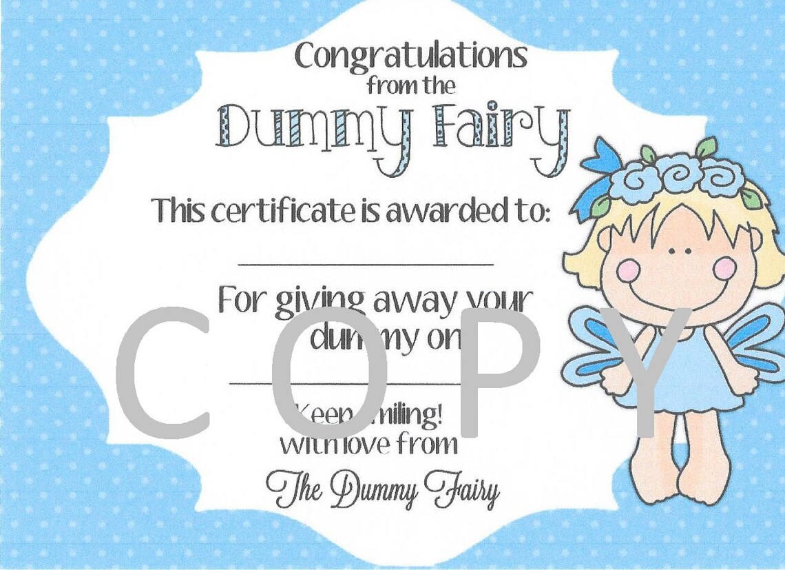 Children s PRINTABLE Dummy Fairy Certificate Boys Etsy Children s PRINTABLE Dummy Fairy Certificate Boys Etsy
