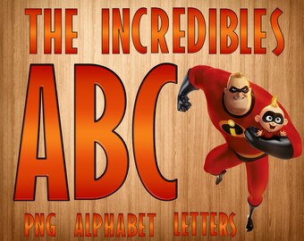 Incredibles font png, incredibles alphabet, incredibles letters, incredibles clipart, printable incredibles, digital incredibles, scrapbook
