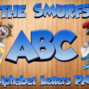 smurfen lettertype png, smurfen alfabet png, smurfen letters, afdrukbare smurfen, digitale smurfen clipart, smurfen lettertype instant download, verjaardag png