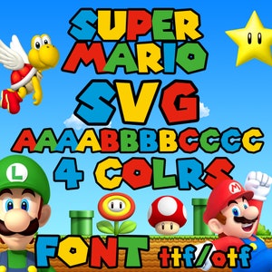 fonte mario svg, letras do alfabeto super mario, download instantâneo, aniversário digital mario, mario para impressão, arquivos de corte cricut de clipart mario