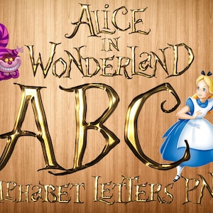 Alice au pays des merveilles police png, lettres de l'alphabet Alice au pays des merveilles, imprimable numérique Alice au pays des merveilles cricut coupe fichiers png police instantanée
