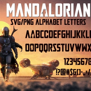 Fuente mandaloriana SVG/PNG, alfabeto de Star Wars, letras de Star Wars, clipart imprimible, Baby Yoda, niño, archivos digitales de corte Cricut de Star Wars