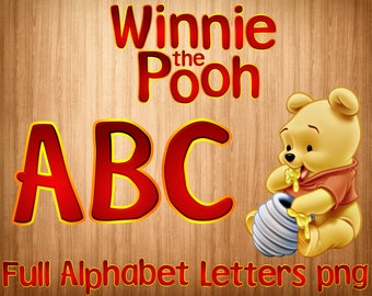 Alfabeto de Winnie the Pooh PNG: Letras, números y símbolos (Descarga digital)