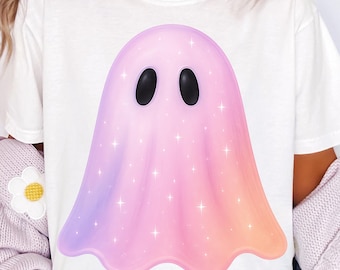 Pastel Rainbow Ghost PNG, Kawaii Halloween Ghost, Sparkly Ghost Digital Download, Cute Halloween Sublimation, Girly Spooky Season Shirt Png