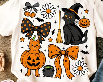 Spooky Cat Coquette Bow Halloween Png, Girly Halloween Png, Fall, Halloween Png, Spooky Season Png, Spooky Mama png, Trick Or Treat Png
