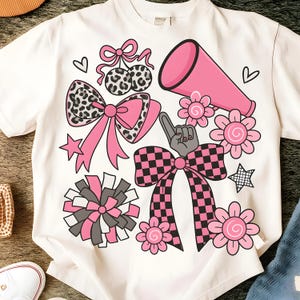 Preppy Cheerleader Coquette PNG – Pink Cheer Mom Shirt Design – Cheer Season Sublimation – Cute Bow Cheerleading PNG – Team Spirit Graphic