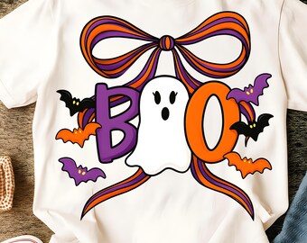 Boo Ghost Halloween png, Ghost Coquette Bow Halloween png, Ghost Boo png, Ghost Halloween png, spookachtig seizoen png, preppy Halloween png
