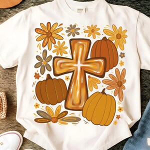 Boho Floral Pumpkin Cross Fall Jesus, Retro Fall Png, Fall Cross Bow, Autumn Pumpkin Floral, Fall Christian Png, Autumn Pumpkin Shirt Design