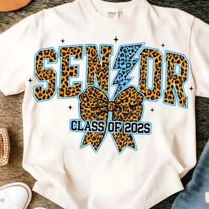 Senior 2026 PNG, Leopard Lightning Bolt Graduation Design, Coquette Class of 2026 Sublimation, Preppy Girly Senior Bow Shirt Design