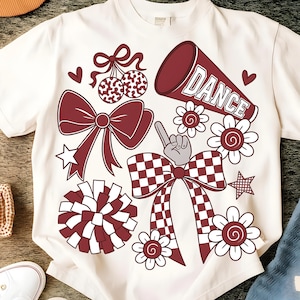 Dans PNG, Preppy Dance Coquette PNG – Maroon Dance Mom Shirt Design – Dance Season Sublimation – Söt Rosettdans PNG – Team Spirit Graphic