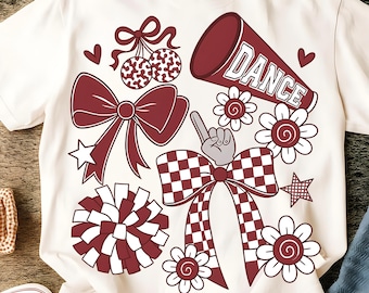 Dance Png, Preppy Dance Coquette PNG – Maroon Dance Mom Shirt Design – Dance Season Sublimation – Cute Bow Dancing PNG – Team Spirit Graphic