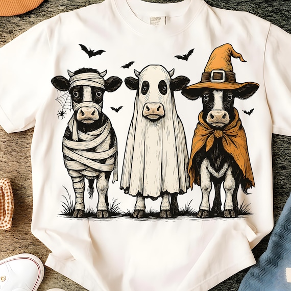 Halloween Cow PNG, Ghost Cow Png, Halloween Shirt, Autumn Png, Spooky Cow Png, Cow Halloween Sublimation Design, Witch Cow Shirt Png