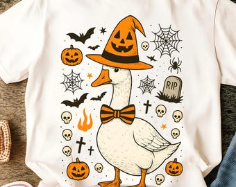 Goose Halloween PNG Design – Cute Goose with Pumpkin Hat – Goose Halloween Sublimation PNG - Spooky Season Png - Halloween Png Shirt