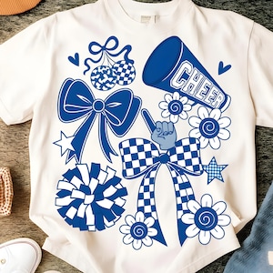 Preppy Cheerleader Coquette PNG – Bleu Cheer Mom Shirt Design – Cheer Season Sublimation – Cute Bow Cheerleading PNG – Team Spirit Graphic