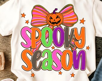 Spooky Season Coquette Bow Halloween Png, Preppy Pumpkin Bow Png, Halloween Sublimation, Neon Halloween Bow Shirt Design, Witchy Vibes Png