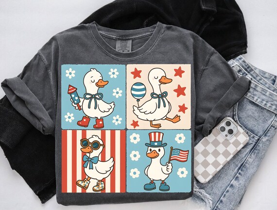 4th of July Goose Png, Patriotic Goose PNG, America Coquette Png, Memorial Day png, Funny USA Png, Retro Checkered, Funny Goose Design