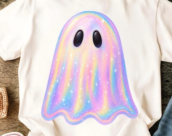 Pastel Rainbow Ghost PNG, Kawaii Halloween Ghost, Sparkly Ghost Digital Download, Cute Halloween Sublimation, Girly Spooky Season Shirt Png