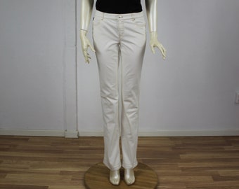 Moschino White Bell Bottom Pants Y2k Mid Rise Boho Flared Pants Khaki Pants 1970s Hippie Vintage Bohemian Size 29 Medium