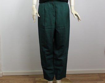 Green Linen pants hight waisted linen trousers spring and summer woman's vintage pants Size 10 12