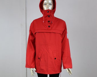 90s Anorak Red Hiking Jacket RAF Style Mountaineering Smock Outdooring Vintage Coat Canvas Anorak Lace Up Front  Size Medium Large